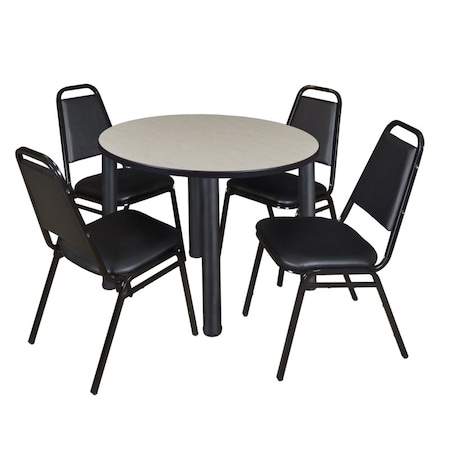 Kee Kee Round Table & Chair Set, Wood, Metal, Vinyl Top, Maple TB42RNDPLBPBK29BK